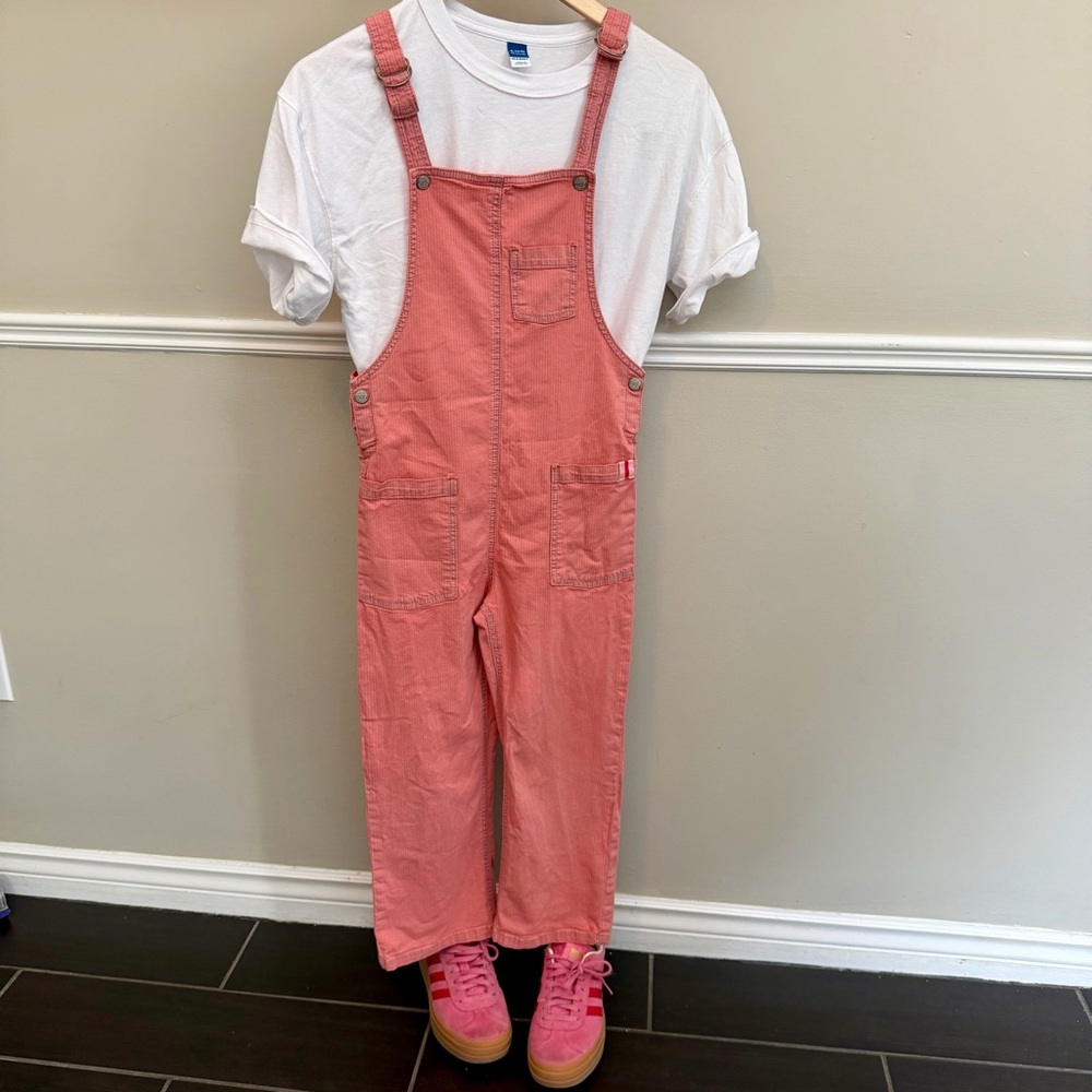 Souris Mini Pink Pinstripe Denim Overalls Girls Size 8 128cm Cotton Stretch
